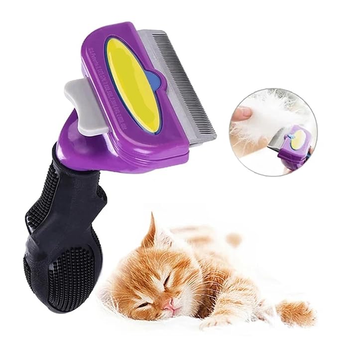 Pet Cat Hair Removal Combs Pet Grooming Brush(Purple,L)
