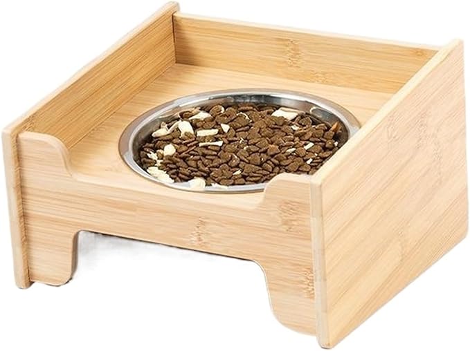 1pcs Stainless Steel Pet Bowl with Bamboo Stand (Cats & Dogs)