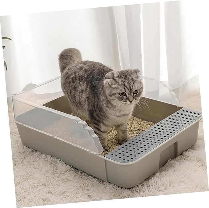 Semi-Enclosed Cat Litter Pan Toilet, Detachable Anti-Splash Durable Polymer Kitten Litter Box, Small Grey Potty for Indoor Cat Housebreaking