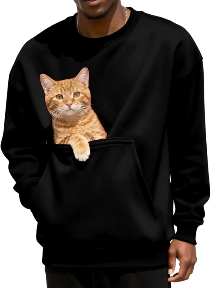 Pet Pouch Sweatshirt Men Kangaroo Pocket Pullover Puppy Cat Care Shirt Dog Carrier Top Animal Holder Crewneck Unisex