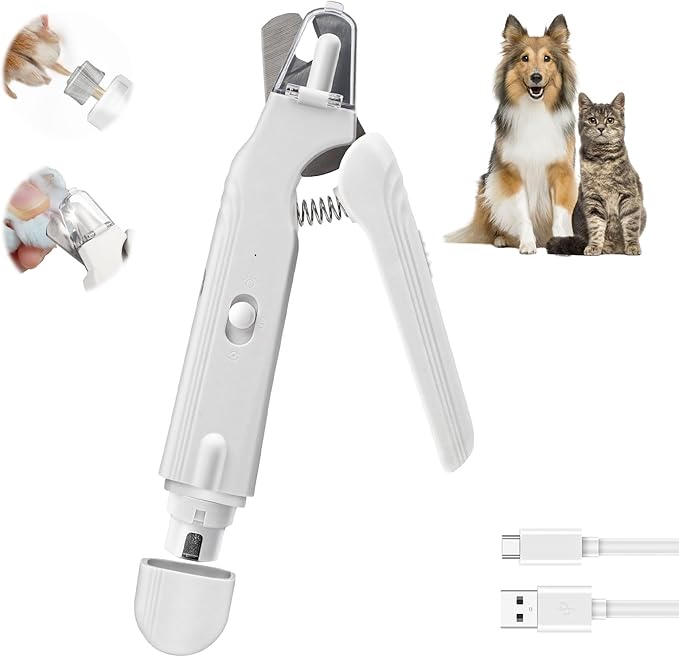 2-in-1 Cat Nail Clippers & Grinder with Light, Quiet Electric Dog Claw Care Trimmer with Safety Guard & Quick Sensor Prevent Overcutting, USB Rechargeable for Small Medium Large Pets