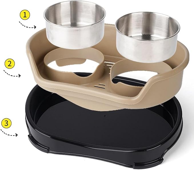 Cat Water and Food Bowl Feeder Food Dispenser Indoor Nonslip Pet Supplies Double Bowl Feeding Dish for Small Dogs Kitten Pets, Brown