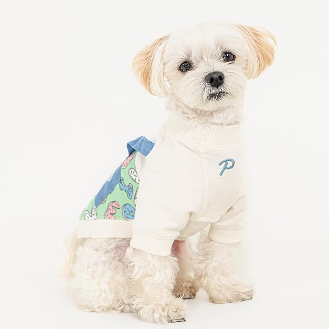 Puppia Maisy Dog Shirt Round NeckTrendy Fashionable Cute Dog Apparel for Small and Medium Dogs, Ivory, Small