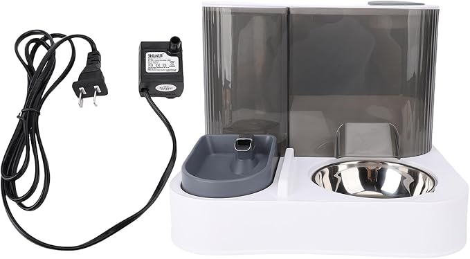 Generic Automatic Pet Feeder Leakproof Freshness Double Bowl Design for Cats Dogs, Food Water Dispenser Set for Home Use (Gray)