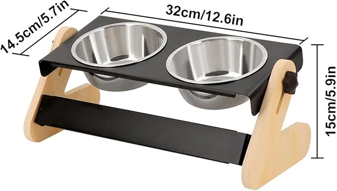 Elevated Cat Food and Water Bowl, Metal Stand 2 Stainless Steel Bowls, Suitable for Cats and Small Dogs