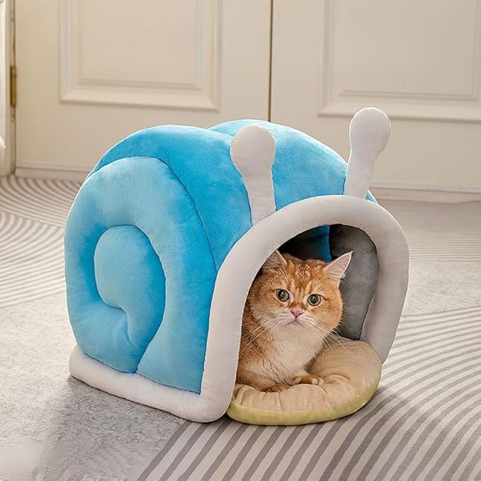 Snail Shape Cat Bed Cave, Cozy Enclosed Hideaway for Indoor Cats & Small Dogs, Warm Winter Covered Bed with Non-Slip Bottom, Cute Cat House Indoor for Kittens to Sleep (S)