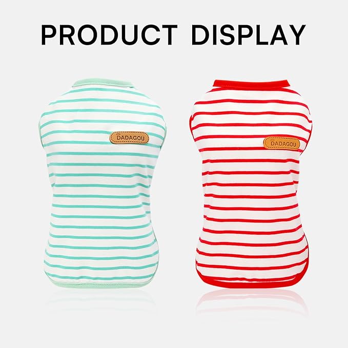 Dog T-Shirts for Extra Large Dogs 2 Pack, XL Dog Sleeveless Striped Vests Dog Pullover T-Shirts Lightweight Puppy Kitten Tank Top Cat Tee for Schnauzer, RedGreen-XL