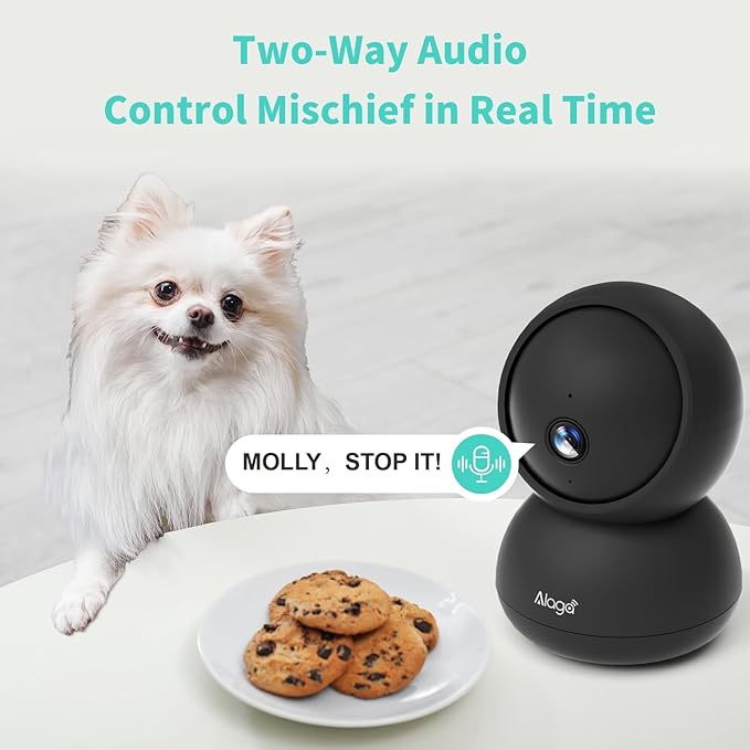 Alaga Indoor Security Camera,3K, 360° Pan/Tilt, Human/Pet/Motion AI, Night Vision, Speaker, Indoor Camera with Phone App, Compatible with Alexa & Google Assistant,5G & 2.4G WiFi,Black