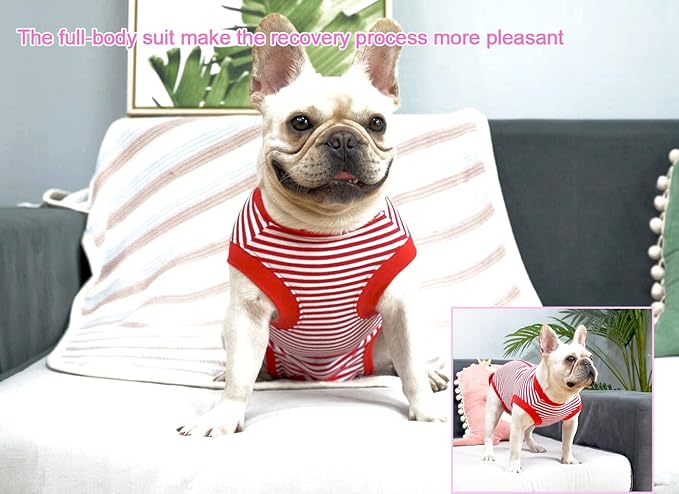 Dog Red Recovery Suit for XX-Large Female Spay,Male Dog Surgery Suit, Narrow Red-White XXL