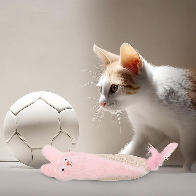 Abaodam Plush Catnip for Cats with Crinkle Paper, Pink Rabbit Shape, Soft Chewing and Teething for Indoor Kittens and Small Cats