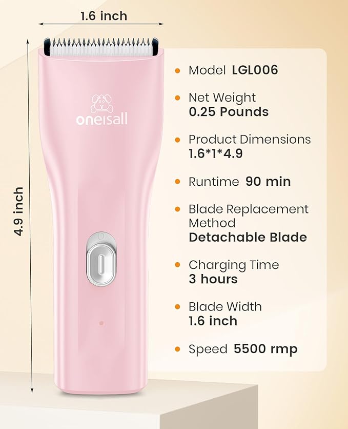 oneisall Pet Clipper for Cat Matted Hair, Pet Shaver for Cats Quiet Pet Hair Clippers Cordless Cat Clippers for Matted Hair Cat Clippers for Long Hair（Pink）