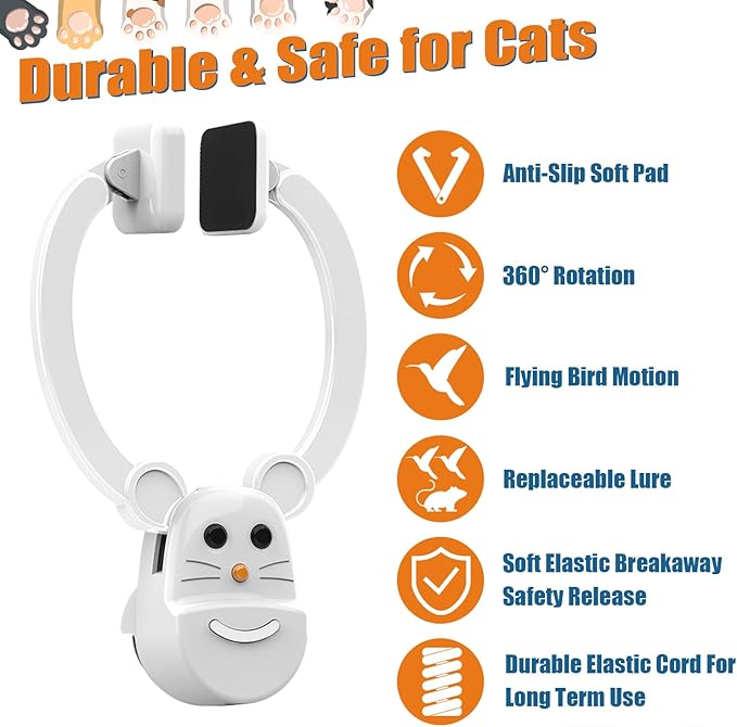 Interactive Cat Toys for Indoor Cats, Automatic Flying Bird Feather Wand Toy for Chase Exercise Enrichment, Rechargeable Durable Safe Hanging Cat Toy for Bored Kittens & Adult Cats