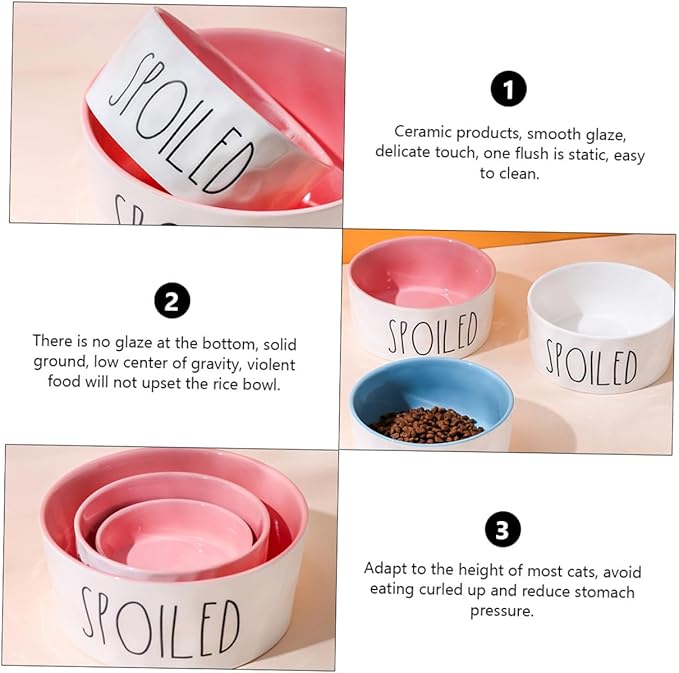 LIOOBO Ceramic Pet Bowl with High Base Small Pink Color Neck Protection Feeder for Cats and Small Pets for Feeding and Watering