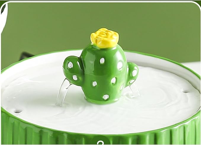 GeRRiT Ceramic Cat Water Fountain,Super Quiet Automatic Circulating Pet Drinking Dispenser,Cute Cactus Ceramic Pet Water Dispenser for Cats Kitty Dogs Multiple Pets
