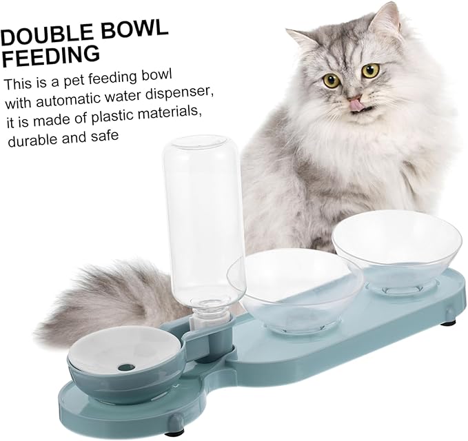 Totority Pet Feeder Dual Bowls and Automatic Water Dispenser for Cats Tilted Design for Easy Eating and Drinking Capacity Elegant Finish