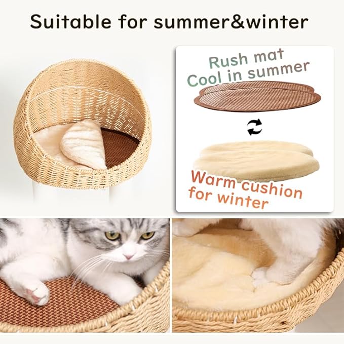 Wood Cat Tree for Large Cats, Modern Indoor Cat Tower with Basket Beds, Cat Condo & Clear Hammock, Multi-Level Wooden Cat Furniture for Home Living Room Decor (Particle Wood)