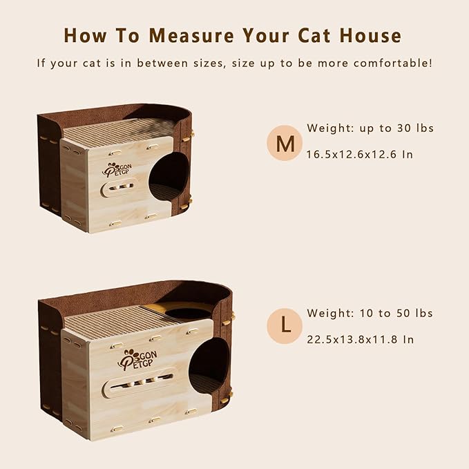 GONPETGP Cat Beds for Indoor Cats, Cat House Cave with Wooden Play Ball Scratch Pad, Detachable Felt Cat Condo Hideaway for Multiple Small Pets and Kittens