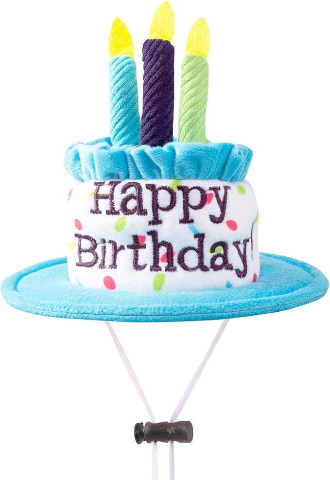 Cat Happy Birthday Cake Hat & Bandana Scarfs Set with Colorful Candles for Small Animas, Cat Birthday Party Supplies Decorations (Blue)