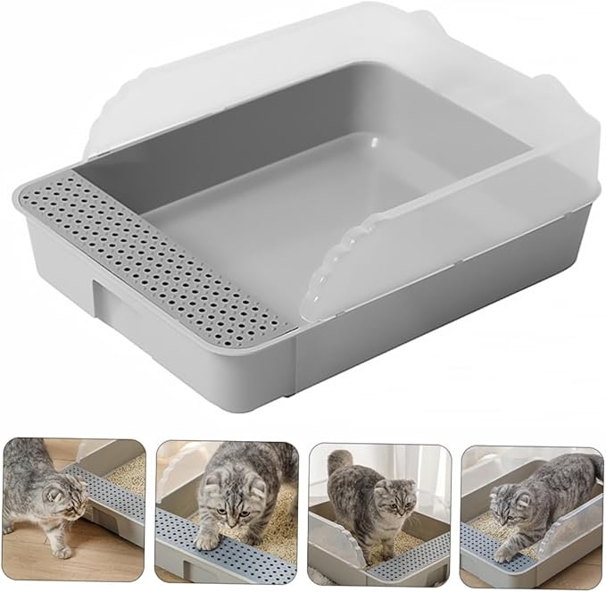 Luxshiny Detachable Small Gray Cat Litter Pan Potty with Anti-Splashing Design Plastic Half-Enclosed Cat Toilet for Kitten Housebreaking