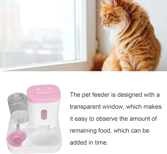 2 in 1 Automatic Cat Feeder and Water Dispenser, Large Capacity Self Feeding Dog Food Dispenser Gravity Food Bowl with 1l Water Tank for Multiple Pets (Roseate)