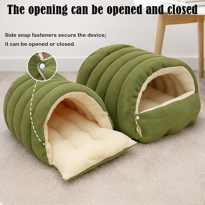 Removable and Washable Winter Closed-Off Cat Bed, Warm Cat Bed for Winter, Cotton Soft Pet Nest for Cats, Warm Cave Nest Sleeping Puppy for Cats & Small Dogs (Green, Small)