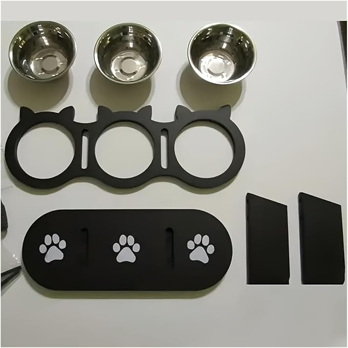 Cat Feeder Adjustable,15 Degree Angle 3 Pet Food Bowls Wood Stainless Steel