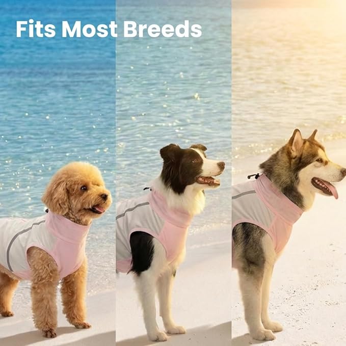FUAMEY UV Protection Sleeveless Dog Shirt, Sun Protection Pet Summer T-Shirt with Zipper & Reflective Strips, Lightweight Quick-Dry Breathable for Small Dog Breeds (Pink, S)
