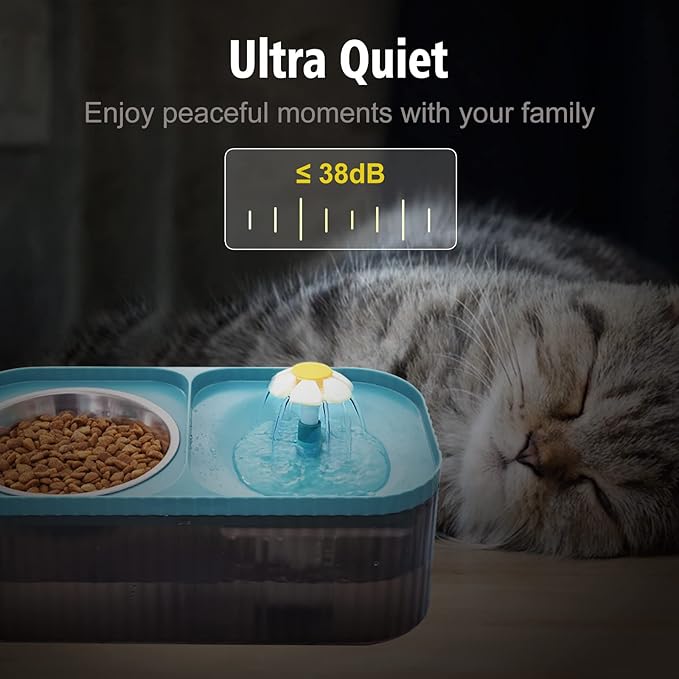 Cat Fountain Water Bowl Stainless Steel, 101oz/3L Automatic Pet Water Fountain, Dog Water Dispenser Cat Feeding Watering Supplies with 2 Filters for Cats, Dogs, Pets Blue