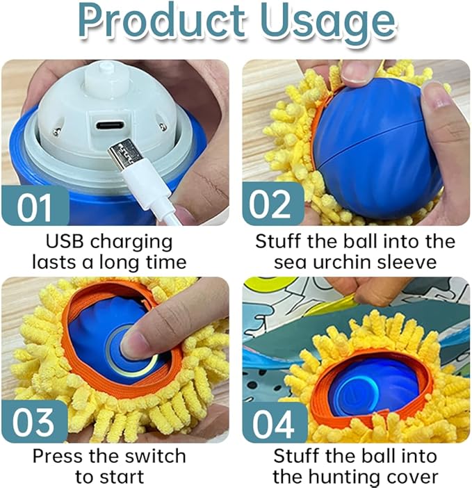 Interactive Cat Toys Ball - Motion Activated Fast Rolling in Pouch, Hide and Seek Catching Game, USB Rechargeable Moving Chaser for Indoor Cats & Kittens