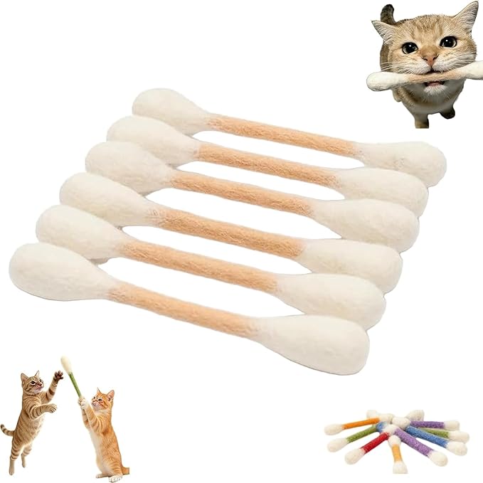 6-Pack Cat Giant Qtip Toy, Cotton Swabs Cat Toys with Catnip, Giant Qtip Cats Toy for Boredom Durable Dental Teething Ropes, Big Interactive Felt Kitty Kicker Play Lover Gift Accessories (Beige)