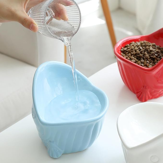 Alasum Ceramic Raised Pet Bowl for Cats and Puppies with Neck Support, Multi-Function Household Feeding and Watering Dish, Blue Artistic Design for Comfortable Pet Dining