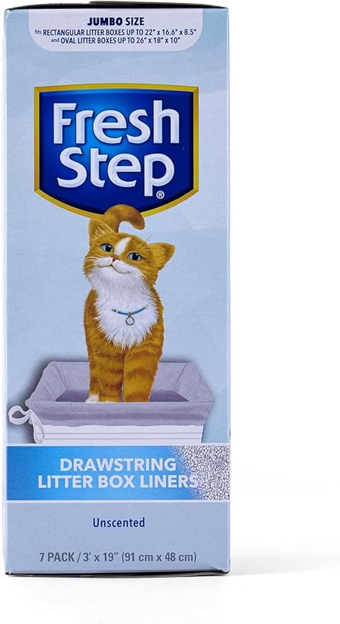 Fresh Step Jumbo Drawstring Cat Litter Box Liners, Unscented Heavy Duty Kitty Litter Bags for X-Large Oval or Rectangle Pans, Helps Contain Mess, Easy Lift Out Cleanup, 36 x 19 in, 7 Count - 36 Pack