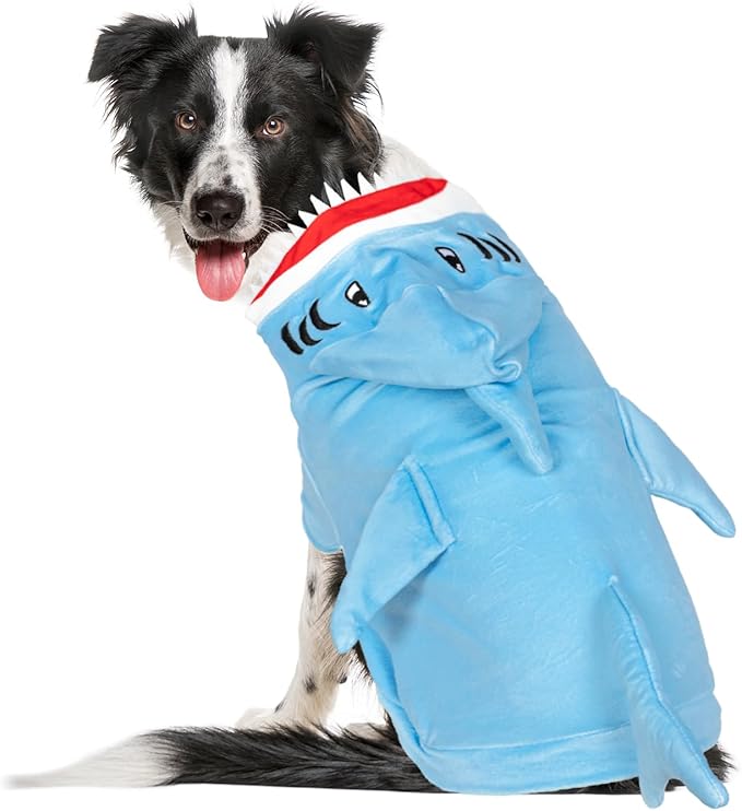NACOCO Halloween Shark Dog Costume - Pet Christmas New Year Hoodie Warm Party Coat Outfit for Small and Medium Cat Dog Clothes(Blue Shark,L)