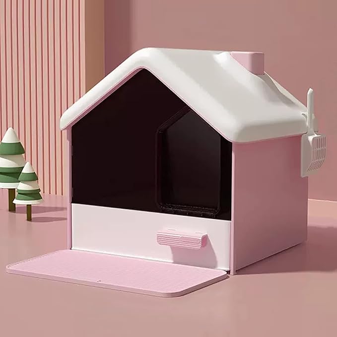 Cat Litter Box,Fully Enclosed Litter Box Holds Odors,Prevents Urine and Litter Leakage,Assembly Free,Easy to Clean Stylish Litter Box Furniture with Pull-Out Litter Tray and Litter Scoop ( Color : Pin