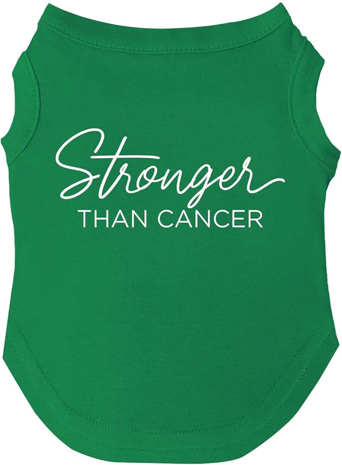 Stronger Than Cancer Dog Tee Shirt | Sleeveless | Cancer Awareness | Hope | Support | Ribbon (Green, Small 1020)