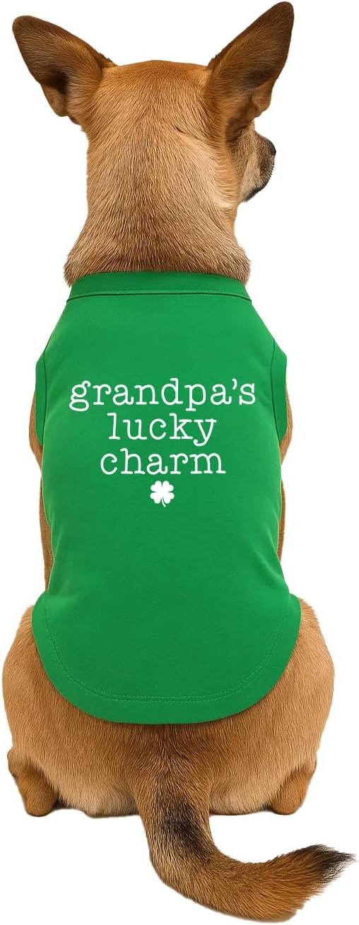 Grandpa's Lucky Charm Dog Tee Shirt | Sleeveless Breeds | St.Patrick's Day | Lucky | Shamrock | Irish Holiday |Green, 5X-Large 1203