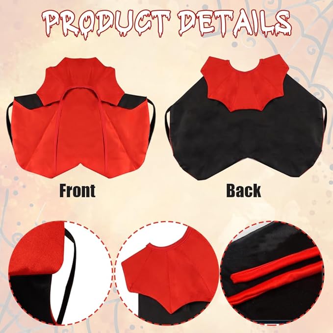 Halloween Cat Vampire Cloak Costume Adjustable Red Black Pet Cape Costume Clothes, Halloween Pet Accessories Costumes Outfit Decor Cowl for Small Cats Dogs Animals Halloween Party pet Cosplay