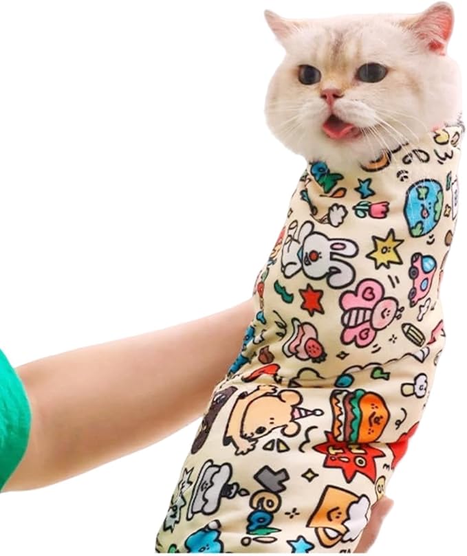 Cat Grooming Wrap – Self-Adherent Anti-Scratch Swaddle Restraint Bag for Stress-Free Nail Clipping, Medication, Multifunctional Care - Purrito Papoose Pet Tools(L 27.6 Inches within 11.1lbs)