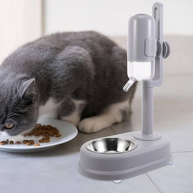 Beavorty Double Feeder Bowl Stainless Steel Pet Water and Food Dispenser with Automatic Watering Function for Dogs and Cats, Hanging Cage Compatible Pet Food Fountain