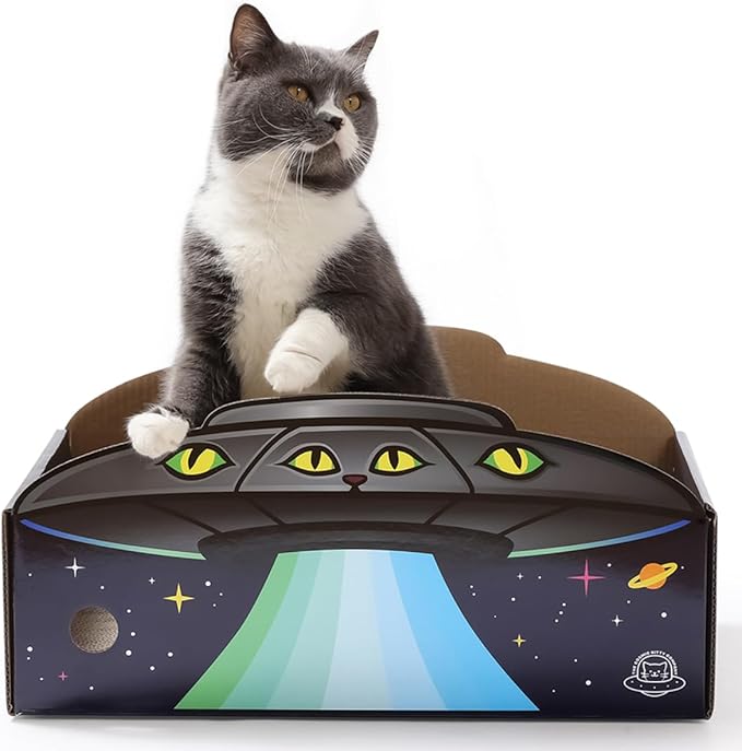 UFO Cat Scratcher Box, Extra Large 20" Cardboard Scratcher for Big Indoor Cats with Reversible Pad