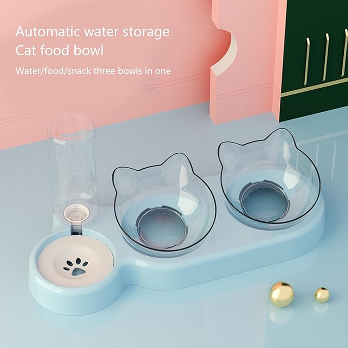 Multiple Purpose Cats and Dogs Double Bowl Automatic Water Feeding System Clear Visible Bowl and Travel