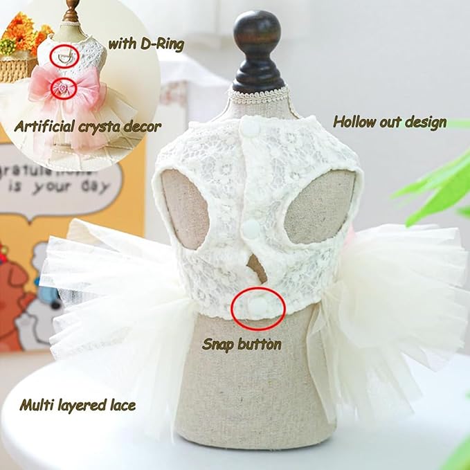 Summer Pet Dress for Small Dogs Cats, Ice Silk Cotton Floral Print Tutu Skirt with Built-in D-Ring, Breathable Sleeveless Puppy Kitten Outfit for Daily Walk and Photo (Pink-Tutu, X-Large)