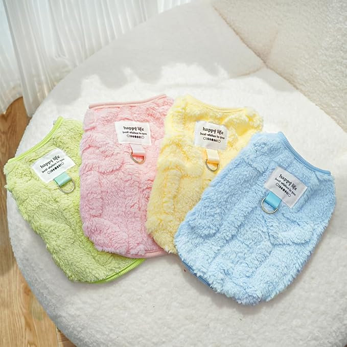 2 Pack Small Dog Sweater Fleece Cat Outfit with D-Ring Fall Puppy Clothes for Girl Boy Cold Weather Dog Coat Winter Pet Clothing for Cats Chihuahua Yorkie Teacup (Pink Blue, Large)