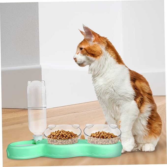 BESTonZON 3-in-1 Multifunctional PET Bowls for Food and Water Double Plastic Bowls with Automatic Water Bottle Feeding Solution for Small Cats and Dogs