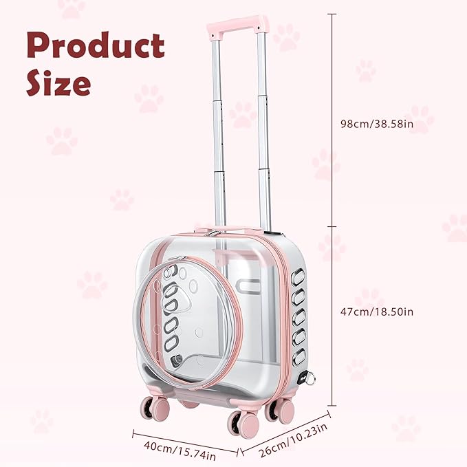 Portable Pet Carrier Trolley Box - Ventilated PC Travel Carrier with Silent Shock-Absorbing Wheels, Telescopic Handle for Cats, Small Dogs, Puppies - Outdoor Hiking, Camping, Car & Airline A