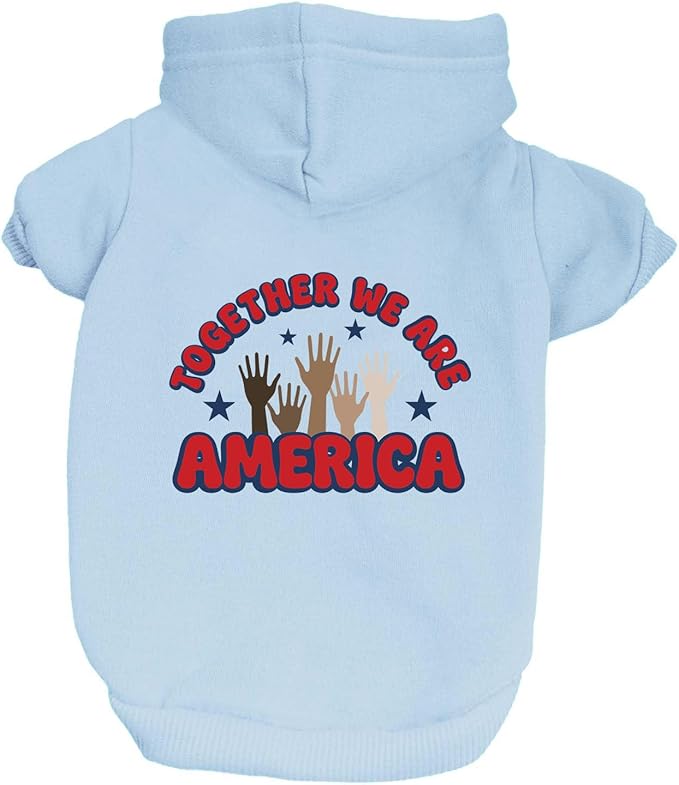 Together We are America Dog Hoodie | Fleece Lined |Leash Hole| Imigration Awareness | Unity | Diversity | 2026 | Football|Baby Blue, X-Small 1708