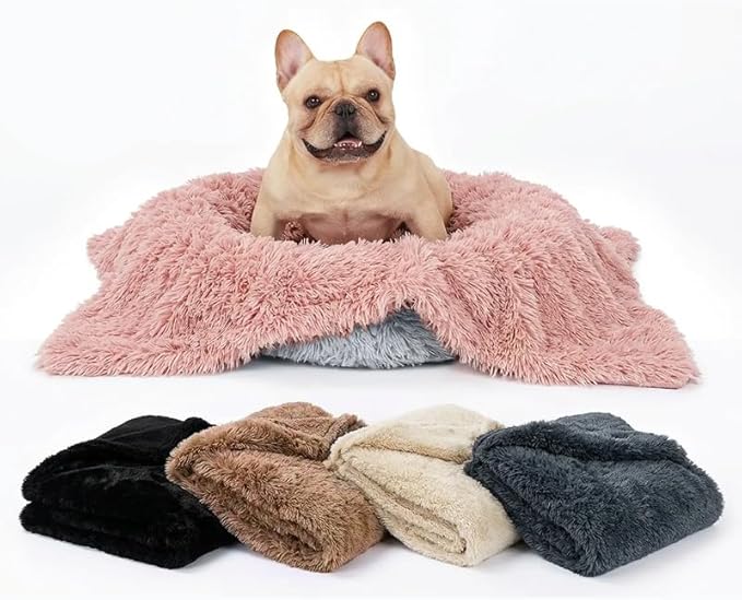 Waterproof Calming Dogs Blankets Pink Pet Blanket for Small Medium Dog Cat Long Faux Fur Fluffy Couch Covers Sofa Furniture Protector Mat (Pink,S-40x28in)