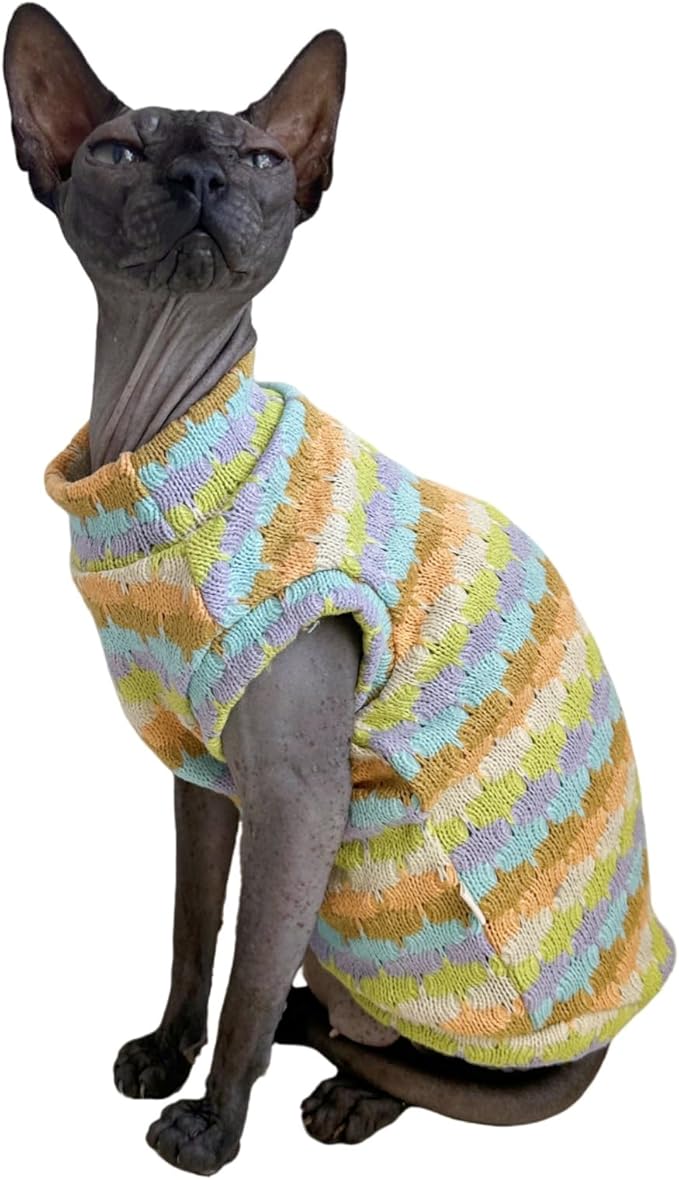 Sphynx Cat Clothes Hairless Cat Vest Elastic Cat Sweater Outfit, Pet Clothes for Sphynx Cat Coat for Cats and Small Dogs Apparel, Hairless cat Shirts Sweaters (Cyan Chestnut, Medium)