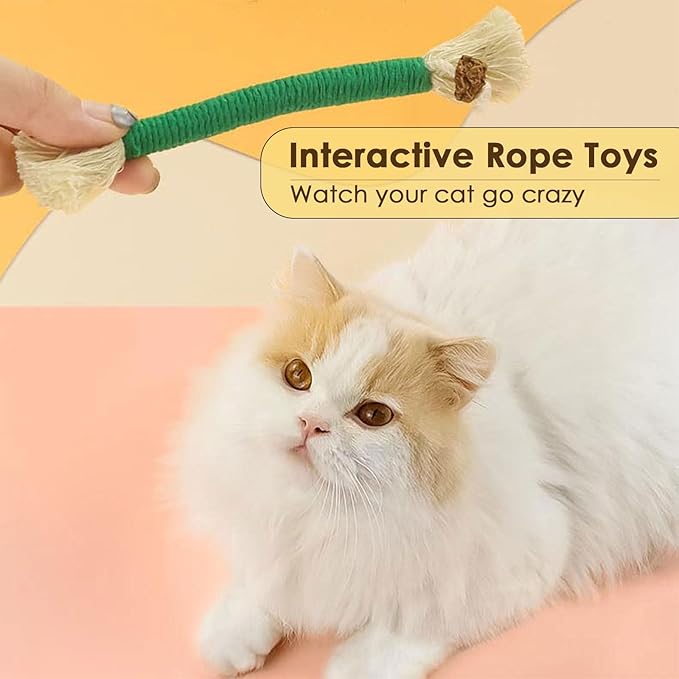 Letalong 3 PCS Cotton Rope Cat Toys with 1 Pack Catnip for Indoor Cats, Interactive Cat Rope Toys with Silvervine Fruit for Cats and Kittens, Handmade Pet Chew Toys for Teeth Cleaning