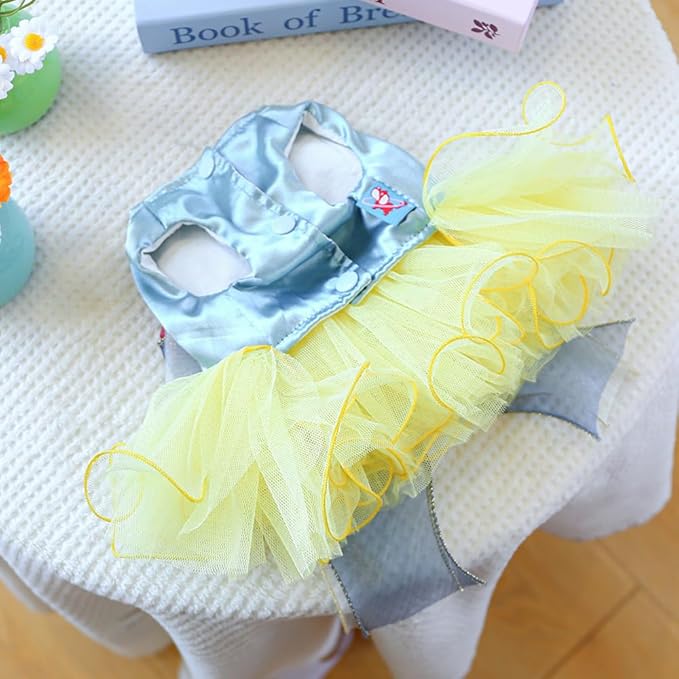 ANIAC Elegant Dog Dress for Small Dogs Girls, Bow Knot Puppy Clothes Female, Cat Princess Tutu Dress, Formal Pet Pary Outfit for Wedding Birthday Valentines (Yellow, Large)